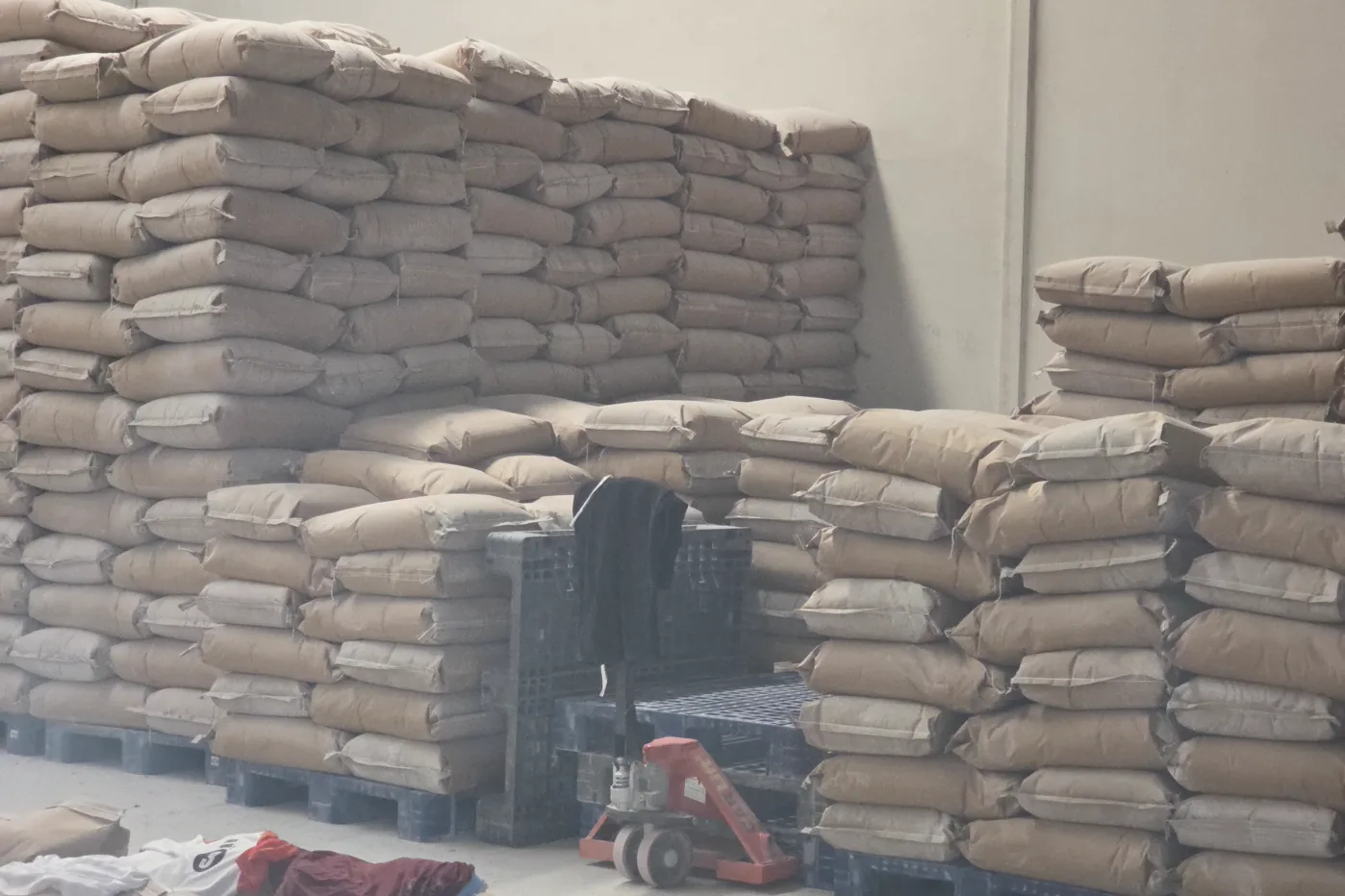 Palletized industrial material bags ready for supply inquiries
